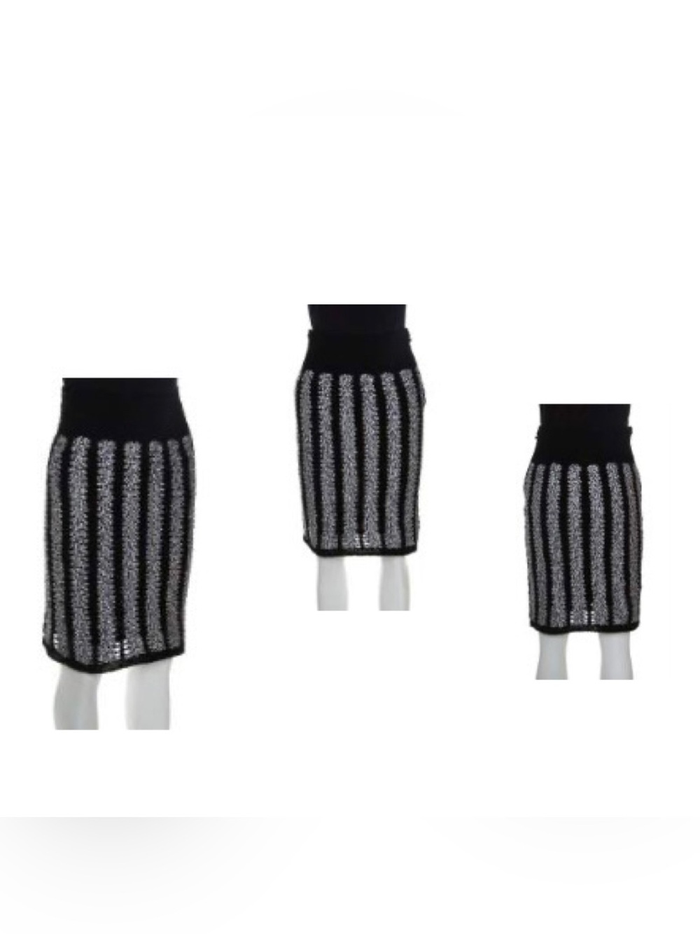 Vintage Chanel Black and White Crochet Detail Geometric Textured Skirt